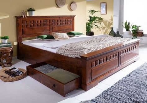 Modern Wooden Bed Design | Double King Size Storage Bed Design | Master Bedroom Furniture Diwan Design, Solid Wood Bed Design, Wooden Bedroom Furniture Sets, Wooden King Size Bed, Bed Designs With Storage, Simple Bed Designs, Double Bed Designs, Wood Bed Design, Wooden Bed Design