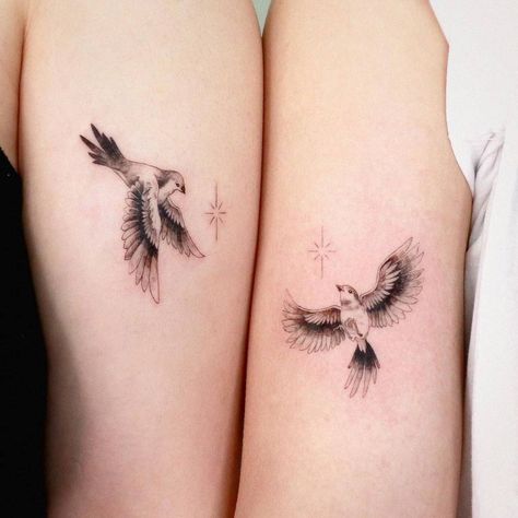 Unbelievable Cute And Meaningful Best Friend Tattoos   FAQ ★ Best Friends Tattoos with Birds Tattoos With Birds, Meaningful Best Friend Tattoos, Best Friend Symbol Tattoo, Best Friends Tattoos, Friend Tattoo Ideas, Friendship Symbol Tattoos, Friends Tattoos, Small Best Friend Tattoos, Partner Tattoos