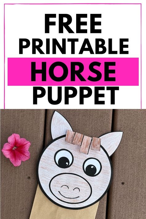 free printable horse paper bag puppet craft for kids Paper Bag Puppets Printable Free, Farm Crafts For Kids, Horse Puppet, Puppet Printable, Farm Week, Puppet Template, Bag Puppet, Puppet Craft, Farm Preschool