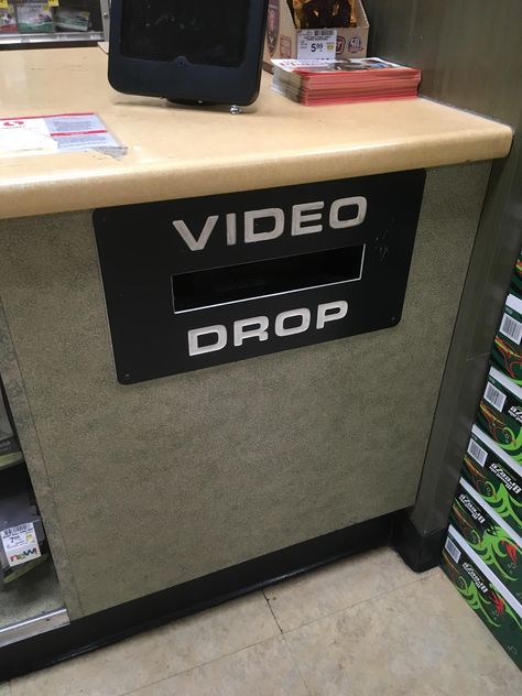 My local grocery store has a Video Rental Drop Box. From the size I say VHS. 80s Video Store, Video Rental Store Aesthetic, Video Rental Store, Video Store Aesthetic, Movie Rental, Romans 8:31, Movie Club, Video Store, 80s Vibes