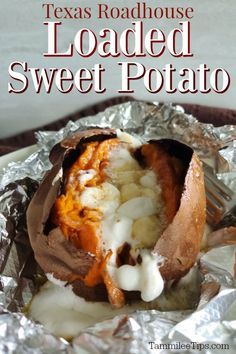 Texas Roadhouse Sweet Potato Sauce, Texas Roadhouse Sweet Potato Recipe, Loaded Sweet Potato Recipes, Baked Sweet Potato Oven, Sweet Potato Side Dish Recipes, Crockpot Applesauce Recipe, Roadhouse Butter, Resturant Menu, Sweet Potato Crackers