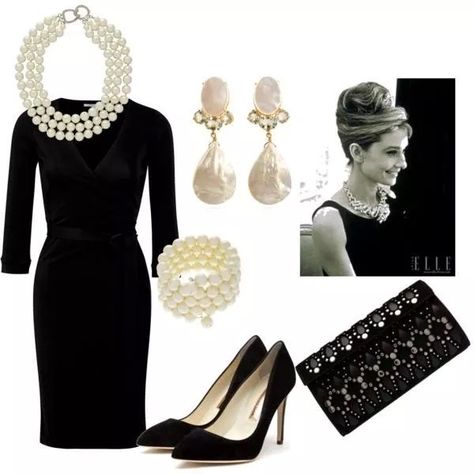 How To Have Style, Dress And Accessories, Below The Knee Dresses, Audrey Hepburn Style, Classic Black Dress, Hepburn Style, Color Jewelry, Breakfast At Tiffanys, Black And White Dress