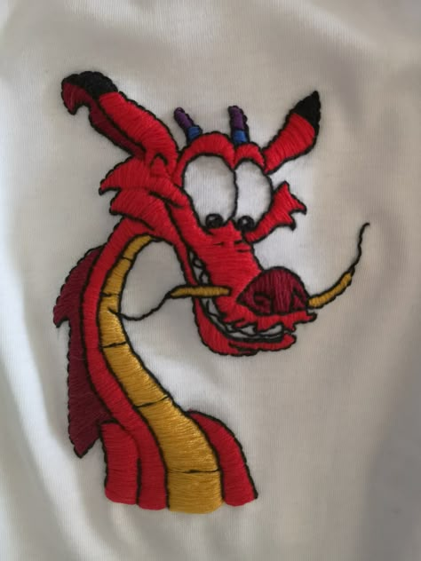 Disney Embroidery Shirts, Mulan Embroidery, Stitch Embroidery Disney, Disney Embroidery Patterns, Disney Embroidery Designs, Diy Embroidery Shirt, Character Embroidery, Dragon Embroidery, Embroidery Stitches Beginner