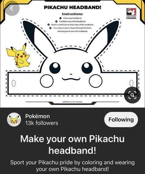 Pikachu Headband, Pokemon Masks, Pikachu Coloring, Pokemon Themed Party, Pikachu Cake, Pikachu Coloring Page, Pokemon Project, Pokemon Diy, Pokemon Craft