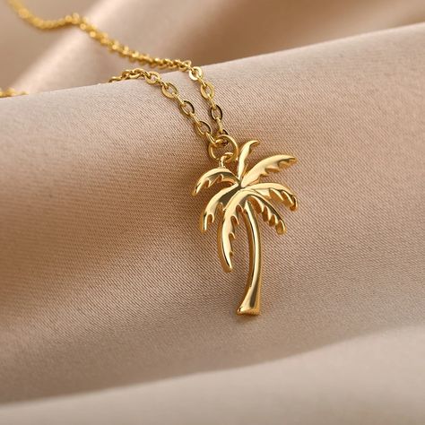 Palm Necklace, Tropical Necklace, Palm Tree Necklace, Palm Tree Pendant, Coconut Palm Tree, Summer Ocean, Minimalist Accessories, Stainless Steel Chain Necklace, Coconut Palm