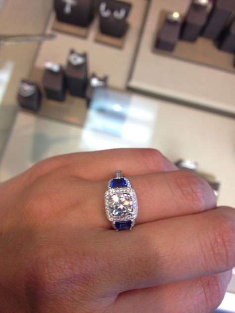 Diamonds and sapphires Sapphire Ring Designs, Diamond And Sapphire Ring, Big Engagement Rings, Sapphire Diamond Engagement, Good Photo, Sapphire Rings, Sapphire And Diamond Ring, Sapphire Diamond Ring, Bling Rings