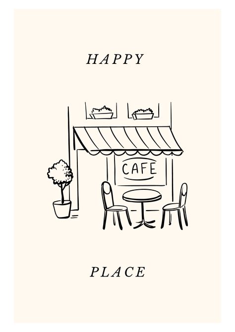 Aesthetic Sticker Black And White, Naive Illustration Simple, Doodles Line Art, Cafe Sticker Design, Brunch Illustration Design, Coffee Aesthetic Drawing, Coffee Shop Doodles, Parisian Illustration, Cute Cafe Drawing