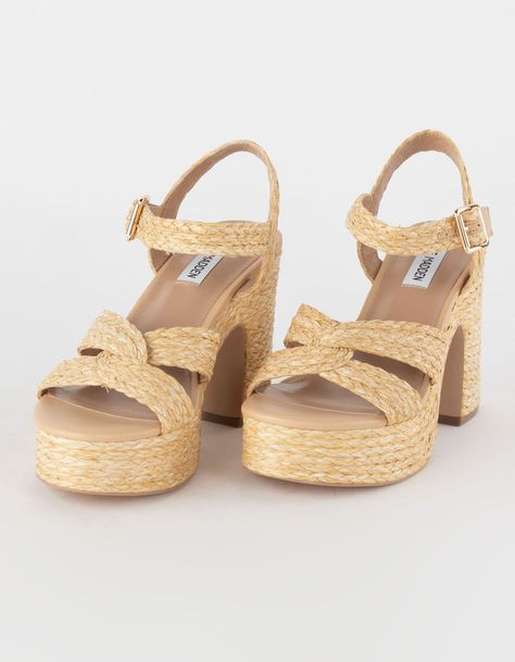 STEVE MADDEN Carisma Womens Heels - NATURAL | Tillys Crochet Heels, Summer Wedges Shoes, Preppy Heels, Beachy Shoes, Summer Shoes Wedges, Rush Outfits, Shoes Outfit Fashion, Summer Heels, Womens Sandals Summer