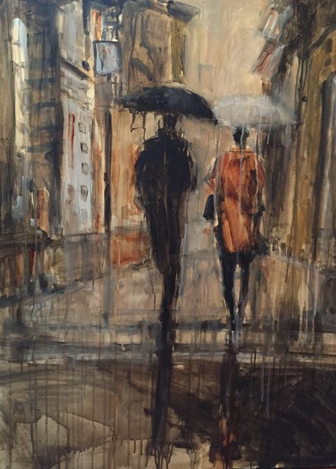 Moody Rain Painting @mmveazie.com Mundane Painting, Rain Aesthetic Painting, Rainy Painting, Rainy Art, Rain Paintings, Rain Oil Painting, Rainy Landscape, Emotional Painting, Rain Aesthetic