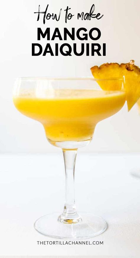 Mango daiquiri is a cocktail made with mango, pineapple and lemon juice. You can drink it any time at a party, in summer or even in the winter. Visit thetortillachannel.com for the full recipe #thetortillachannel #daiquiri #frozendaiquiri #mangodaiquiri #daiquiricocktail #mangodaiquirirecipe Mango Daquiri Recipe Frozen Daiquiri, Mango Daquiri Recipe, Mango Daiquiri, Frozen Daiquiri, Daiquiri Recipe, Daiquiri Cocktail, Cocktail Appetizers, Mango Pineapple, Lemon Drink