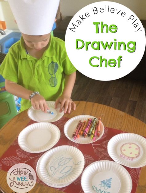 A fun make believe play idea for toddlers and preschoolers - the drawing chef! All you need for this imaginative preschool game is some paper plates and creativity! Family Daycare, Cooking Theme, Homeschooling Preschool, House Keeping, Community Helpers, Paper Plate Crafts, Plate Crafts, Preschool Curriculum, Make Believe