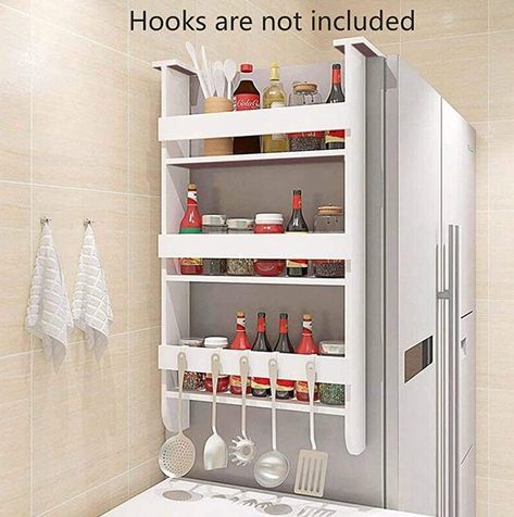 Kitchen Without Pantry, Spice Rack Kitchen Cabinet, Kitchen Cabinet White, Organize A Small Kitchen, Spice Rack Kitchen, No Pantry Solutions, Wood Organizer, Small Kitchen Organization, Small Pantry