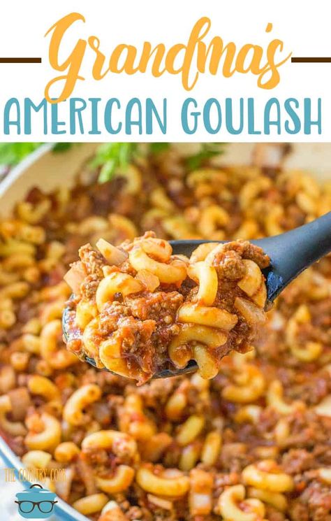 This recipe for Grandma's Goulash is an old family recipe that is totally American and is super easy to make. Ground beef, pasta and sauce! It's sometimes called: American Chop Suey, Johnny Marzetti or Slumgullion #groundbeef #dinner Johnny Marzetti, Pasta And Sauce, Easy Goulash Recipes, American Chop Suey, American Goulash, Homemade Egg Noodles, Ground Beef Pasta, Goulash Recipes, One Pot Dinners