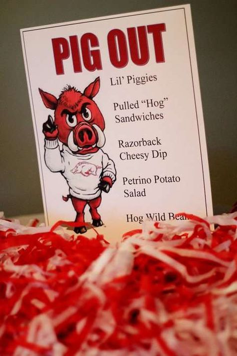 Hog Wild 1st Birthday | CatchMyParty.com Tailgate Birthday Party, Razorback Party, Grad Party Decorations, Football Birthday, Birthday For Him, Birthday Meme, Football Party, Arkansas Razorbacks, Catch My Party