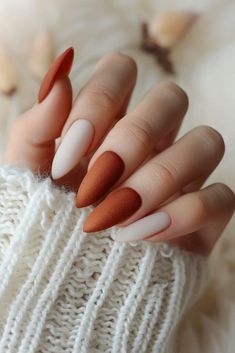 Orange Nail Designs, November Nails, Matte Nails Design, Almond Acrylic Nails, Brown Nails, Orange Nails, Elegant Nails, Nail Designs Spring, Matte Nails