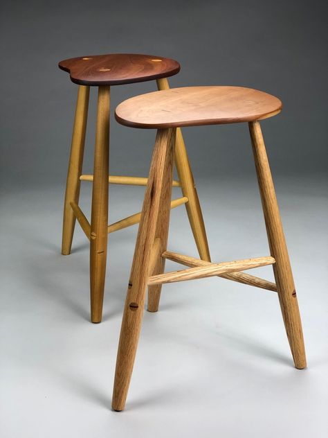 Three-legged stools, Philadelphia Furniture Workshop Furniture Workshop, Three Legged Stool, Brain Dump, Woodworking Ideas, Shaker Style, Joinery, Stools, Standing Desk, Bar Stools