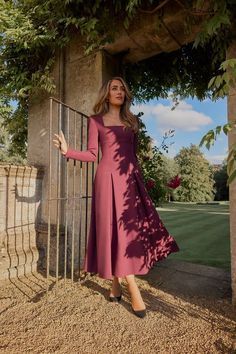 Lydia Millen, Lydia Elise Millen, Transitional Fashion, Classic Tailoring, Plum Dress, Hourglass Silhouette, Pointed Heels, Back To School Outfits, Formal Outfit