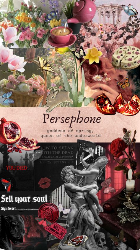 Persephone Aesthetic Makeup, Persephone Cabin 40, Persephone Invocation, Aphrodite And Persephone, Persephone Cabin Aesthetic, Goddess Of Spring Aesthetic, Persephone Goddess Art, How To Work With Persephone, Persephone Altar Ideas