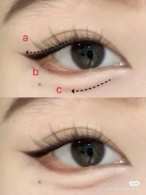 Asian Makeup Tutorials, Korean Makeup Tips, Anime Eye Makeup, Gyaru Makeup, Korean Makeup Tutorials, Simple Makeup Tips, Doll Eye Makeup, Makeup Face Charts, Korean Eye Makeup