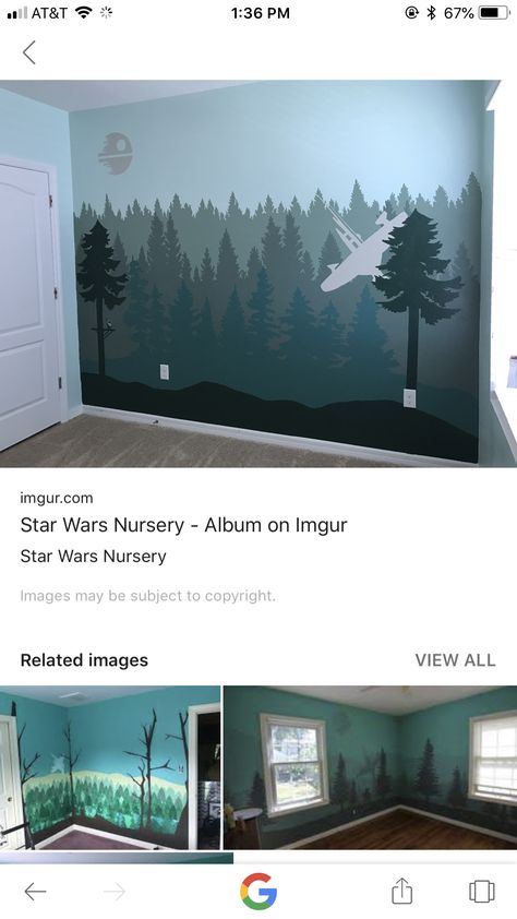 Endor Themed Nursery, Starwars Nursery Themes, Ewok Nursery, Endor Nursery, Star Wars Mural, Room Murals, Star Wars Nursery, Star Wars Room, Kids Room Murals