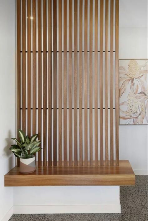 Entryway Divider, Panel Partition, Timber Slats, Diy Room Divider, Wood Slat Wall, Small Deck Decorating Ideas, Dekor Diy, Living Room Partition Design, Living Room Partition