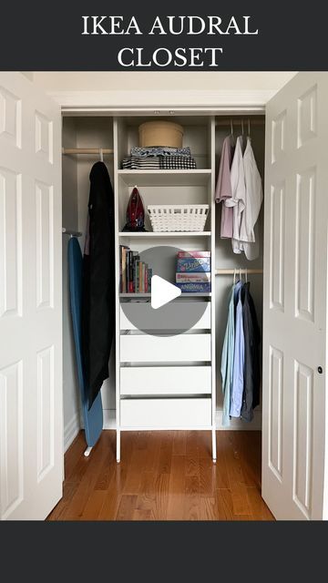 Hana | DIY & Home Design on Instagram: "Closet makeover with IKEA AUDRAL system!

We were looking for a budget solution for this storage closet. This IKEA AUDRAL closet is $344 vs PAX at $465 (similar configuration with 4 drawers)

There’s a few differences (like part of the AUDRAL drawers are metal vs MDF in PAX). I love my PAX, but this is great if you want a custom closet on a budget. 

IKEA CLOSET, small closet design, storage closet #ikeacloset #closetmakeover 

Does your closet need a makeover?" Ikea Closet System, Closet On A Budget, Ikea Closet Hack, Small Closet Design, Ikea Shopping, Ikea Closet, Ikea Ideas, Closet Hacks, Storage Closet