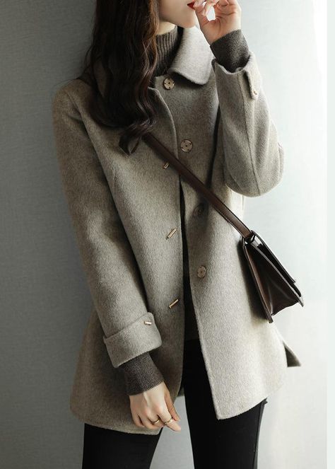 Fashion Office, Middle Age Fashion, Wool Coat Women, Long Wool Coat, Women Overcoat, Fall Coat, Woolen Coat, Winter Jackets Women, Women Sleeve