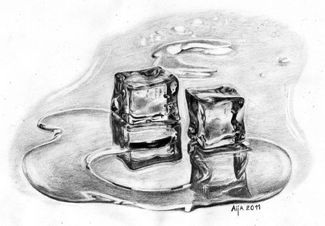 Ice Cubes Melting Drawing by Aija Bērziņa, via Behance Melting Ice Cube Drawing, Melting Reference, Ice Cube Sketch, Melt Drawing, Weights Drawing, Melting Drawing, Ice Cube Drawing, Ice Cube Painting, Ice Drawing