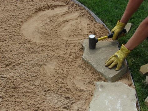 How To Install  Flagstone Patio  - Engineering Discoveries Stone Patios, Cottage Outdoor, Wooden Deck, Stone Patio, Outdoor Fireplaces, Flagstone Patio, Large Backyard, Side Yard, Backyard Projects