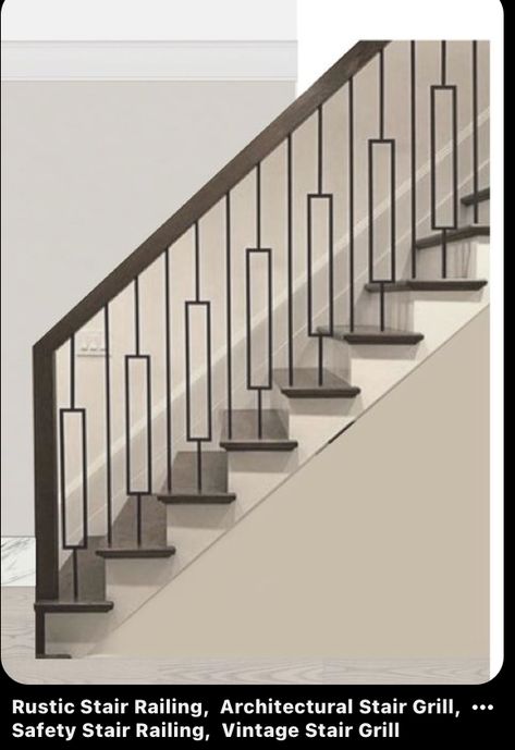 Rustic Stair Railing, Metal Spindles Staircase, Stair Railing Metal, Modern Staircase Railing, Iron Staircase Railing, Stair Railing Makeover, Art Deco Style Interior, Metal Stair Railing, Staircase Interior Design