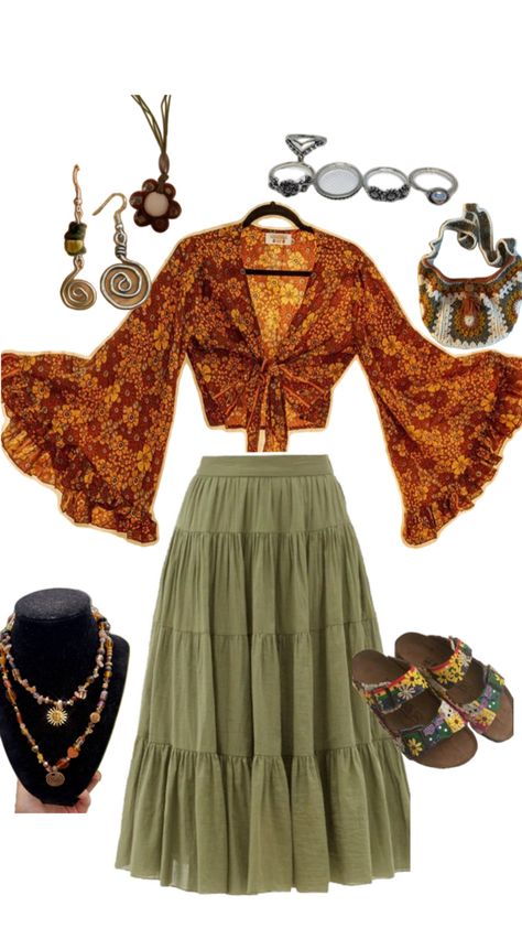 It’s been so long since I posted ima be mor active 70s Long Skirt, Earthy Boho Outfits, Hippie Fashion Aesthetic, 1970 Clothing, 1970 Outfits, Casual Boho Outfits, Bohemian Outfit, Girls Night Outfit, 60s 70s Fashion