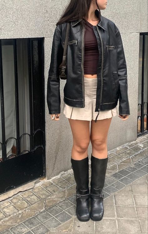 biker boots, skirt Biker Boots With Dress, Biker Boots Outfit Fall, Black Buckle Boots Outfit, Moto Boots Outfit Winter, Black Biker Boots Outfit, Biker Boots Outfit Winter, Rider Boots Outfit, Buckle Boots Outfit, Moto Boots Outfit