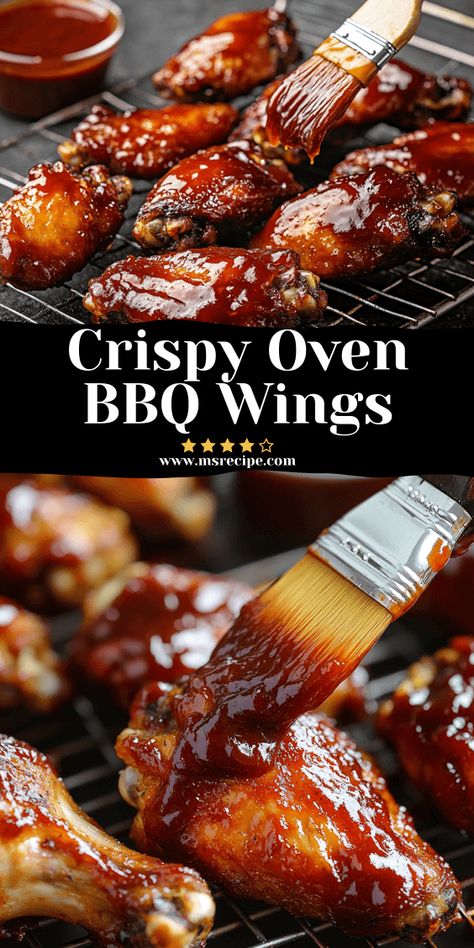 Follow this easy recipe to get crispy, oven-baked BBQ chicken wings with a glossy finish every time. Bbq Chicken Oven Baked, Oven Baked Barbeque Chicken, Baked Chicken Wings Recipes, Best Chicken Wings Recipe, Chicken Wings In Oven, Baked Barbeque Chicken, Oven Baked Wings, Recipe Ideas For Dinner, Wings Recipe Oven