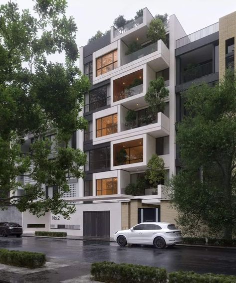 Residential Apartment Facade, Faced Design Architecture Modern, 4 Storey Apartment Building Design, Modern Facade Design Residential, 4 Floor Building Elevation Modern Style, Apartment Facade, Multi Storey Building, Small Apartment Building, Modern Residential Architecture