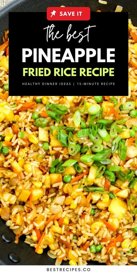 Discover a quick and easy Pineapple Fried Rice recipe that's perfect for busy weeknights. This 15-minute vegetarian dish combines fresh pineapple, brown rice, and a medley of vegetables for a healthy dinner idea. Ideal for family meals, it's a beginner-friendly homemade recipe that brings a taste of Hawaii to your table. Save this pin to your 'Dinner Recipes For Family With Rice' board and visit the article for more ideas. Easy Healthy Protein Dinner, Rice Recipes Main Dishes, Stir Fry Veggies And Rice, Dinner Recipes With Rice Main Dishes, Rice Ideas For Dinner, Meal Ideas With Rice, Meals With Rice Easy, Rice Dinners Easy, Rice Dishes Dinner