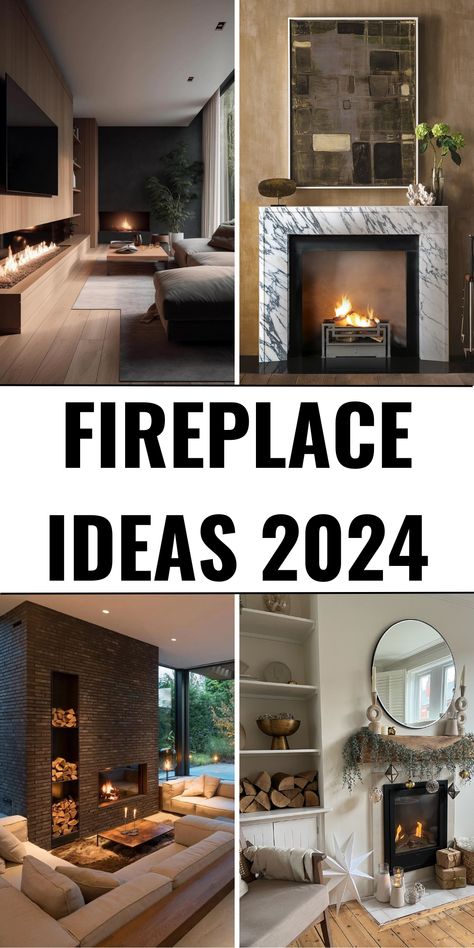 40 Fireplace Ideas 2024: Transform Your Home with Trendy Designs - placeideal.com Home Fireplace Tile, Fireplace Revamp Ideas, Modern Country Fireplace Ideas, Modern Electric Fireplace With Mantle, Trending Fireplaces 2024, Fireplace Modern Decor, Fireplace Ideas 2024, Gas Fireplace With Mantle, Fire Places Ideas Living Room Modern