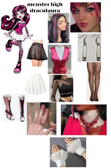 Monster high draculaura cosplay Draculara Inspired Outfits, Dracula Monster High Costume, Draculaura Diy Costume, Monster High Draculaura Halloween Costume, Draculaura Costume Diy, Draculaura And Clawd Wolf Costume, Draculara Outfits Monster High, Diy Draculaura Costume, Monster High Cosplay Draculaura