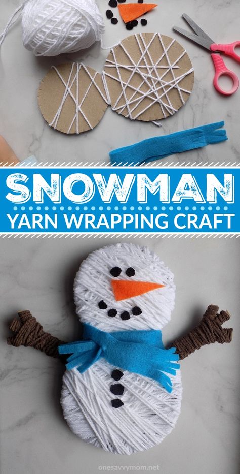 Yarn Wrapping, Winter Activities For Toddlers, Yarn Crafts For Kids, Snowman Crafts Diy, January Crafts, Daily Crafts, Winter Activity, Diy Snowman, Winter Crafts For Kids