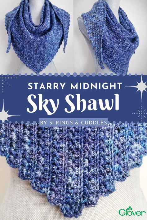 The Starry Midnight Sky Shawl features the Star Stitch and Half Double Crochet stitches. These stitches create a beautiful pattern and texture! Find the free crochet pattern by @STRINGSANDCUDDLES on the blog. Granny Square Jumper Pattern, Prayer Shawl Crochet Pattern, Crochet Shaw, Crochet Star Stitch, Crochet Prayer Shawls, Crochet Shawl Free, Crochet Shawl Pattern, Crochet Lace Shawl, Crochet Scarf Pattern Free