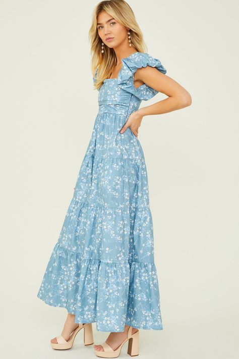 Rayanne Floral Maxi Dress in Blue | Altar'd State Beach Bridesmaid, Babydoll Dresses, Beachy Dresses, Causal Dresses, Guest Attire, Boho Mini Dress, Long Dress Casual, Boho Maxi, Easy Breezy