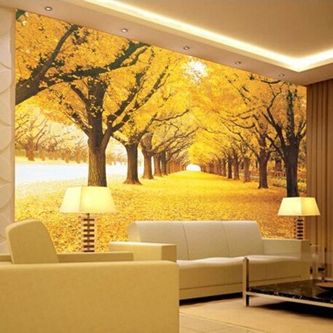 Great wall Modern 3d wall mural wallpaper,Golden grove large murals for living room bedding room,papel de parede 3d moderno Wall Scenery, Yellow Forest, Front Wall Design, Large Wall Murals, Wallpaper Landscape, 3d Wall Murals, Large Mural, Yellow Tree, Study Room Decor