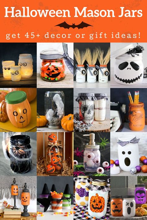 Pumpkin Mason Jars, Halloween Mason Jar Gifts, Halloween Classroom Crafts, Mason Jar Halloween Crafts, Halloween Decorations Food, Oui Jars, Decorate Halloween, Diy Jars, Halloween Diy Ideas