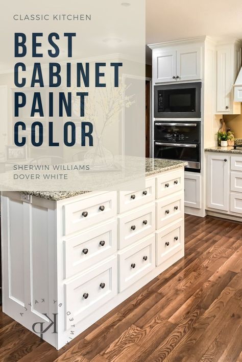 One of the best white paint colors for cabinets is Dover White! More Pics of this incredible kitchen! Off White Kitchen Black Hardware, Best Creamy White Paint Color For Kitchen Cabinets, Best White Cabinet Paint Color, Best White Paint For Cabinets, Kitchen Paint Colors With White Cabinets, Kitchen Before And After Remodel, Dover White Sherwin Williams, Memphis Kitchen, Sherwin Williams Dover White