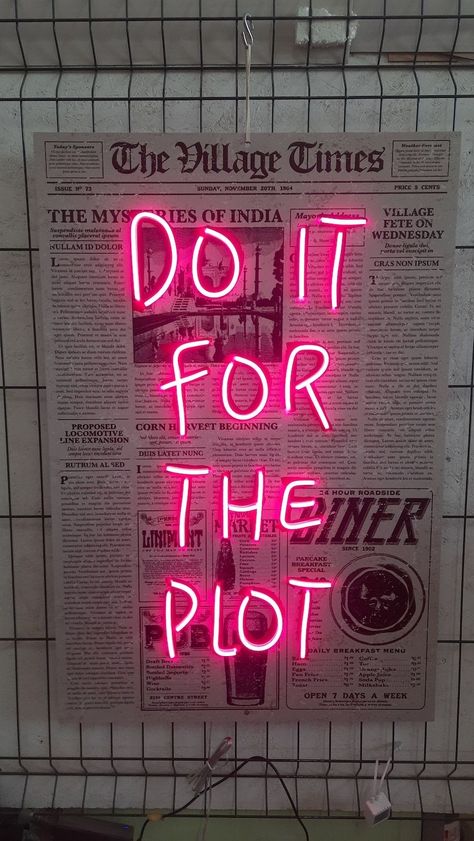 #NeonSigns #BrightIdeas #NeonSignNames #NeonInspiration #NeonRoom #RoomDecor Podcast Wall Ideas, Best Neon Signs, Neon Light Wall Art, Quotes Written On Walls, Neon Sign Inspiration, Do It For The Plot Poster, Led Quotes Neon Signs, Neon Aesthetic Quotes, Do It For The Plot Wallpaper