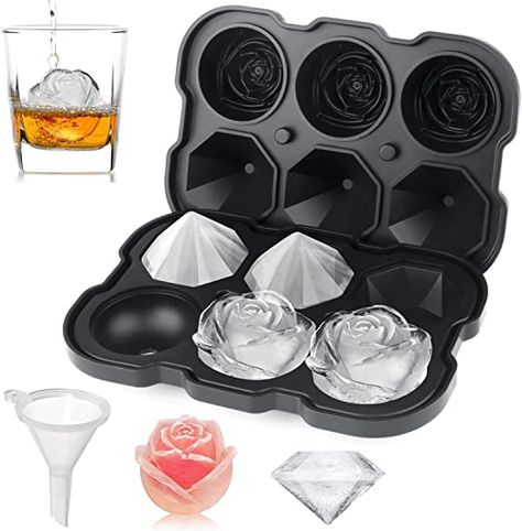 Ice Cube Tray, Mikiwon 2 inch Rose Ice Cube Trays With Covers, 3 Cavity Silicone Rose Ice Tray & 3 Diamond Ice Ball Maker, Easy Release Large Ice Cube Form for Chilled Cocktails, Whiskey Juice Silicone Ice Trays, Homemade Juice, Ice Pop Molds, Ice Ball Maker, Round Ice, Ice Trays, Silicone Ice Cube Tray, Ice Ball, Ice Cube Maker