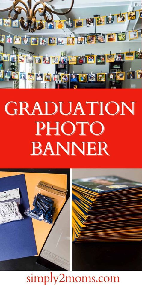 Learn how to make a photo banner that will be the focal point for your next special party. Then put the photos in an album as a special gift! This easy DIY craft party decoration idea is perfect for a high school graduation party, college graduation, anniversary party, birthday party, retirement party, bridal shower, baby shower and more! Follow us on Pinterest, visit our blog, and subscribe for email updates so you don't miss any of our ideas and inspiration! Graduation Party College, Diy Craft Party, Graduation Party Inspiration, College Banner, Graduation Photo Banner, Kindergarten Pictures, Graduation Food, Backyard Graduation Party, Party College