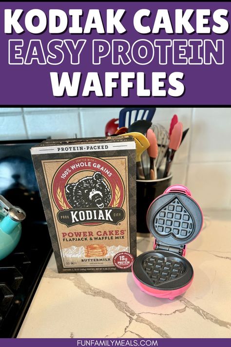 Kodiak Cakes Waffle Recipe (Easy Protein Waffles) - Fun Family Meals Kodiak Waffle Mix Recipes, Kodiak Cake Waffles, Easy Protein Waffles, How To Make Kodiak Cakes Taste Better, Fun Family Meals, Protein Waffles Kodiak, Kodiak Cakes Blueberry Protein Muffins, Waffle Recipe Easy, Waffle Mix Recipes