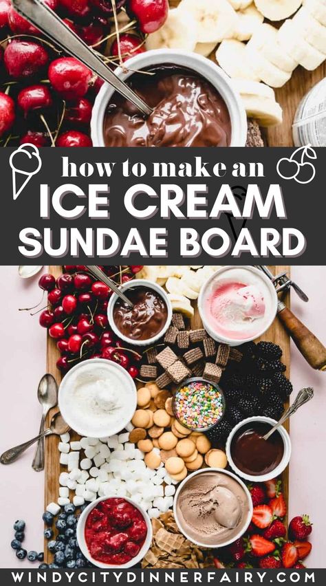 Ice Cream Topping Charcuterie Board, Ice Cream Sundae Charcuterie Board, Ice Cream Sundae Board, Ice Cream Charcuterie Board Ideas, Ice Cream Board Ideas, Dessert Charcuterie Board Ideas Summer, Ice Cream Charcuterie Board, Sundae Board, Ice Cream Board