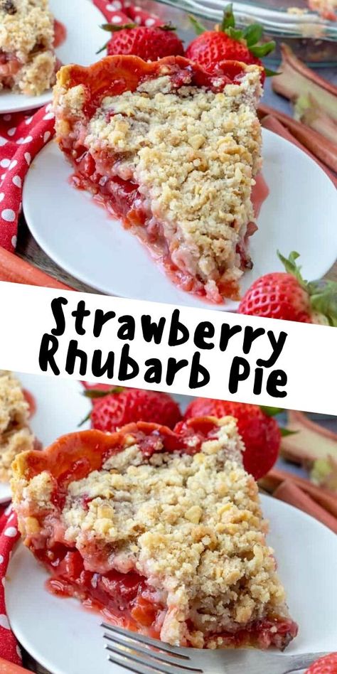 Custard Pie Recipes, Easy Strawberry Rhubarb Pie, Summer Pie Recipes, Strawberry Rhubarb Pie Recipe, Rhubarb Recipes Pie, Rhubarb Crumble, Strawberry Rhubarb Pie, Pie Crumble, Rhubarb Pie