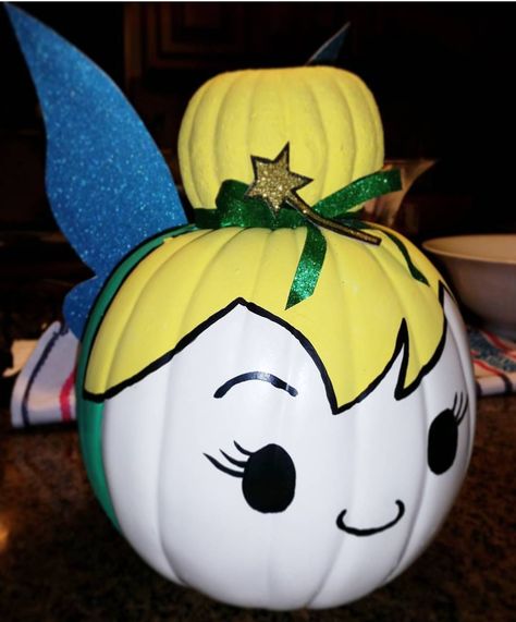 Disney Pumpkin Ideas Painting, Disney Princess Painted Pumpkins, Tinkerbell Pumpkin Painting, Mrs Potts Pumpkin, Snow White Pumpkin Decorating Ideas, Painting Pumpkins Disney, Pumpkin Painting Ideas Disney Characters, Painted Disney Pumpkins, Tiana Pumpkin